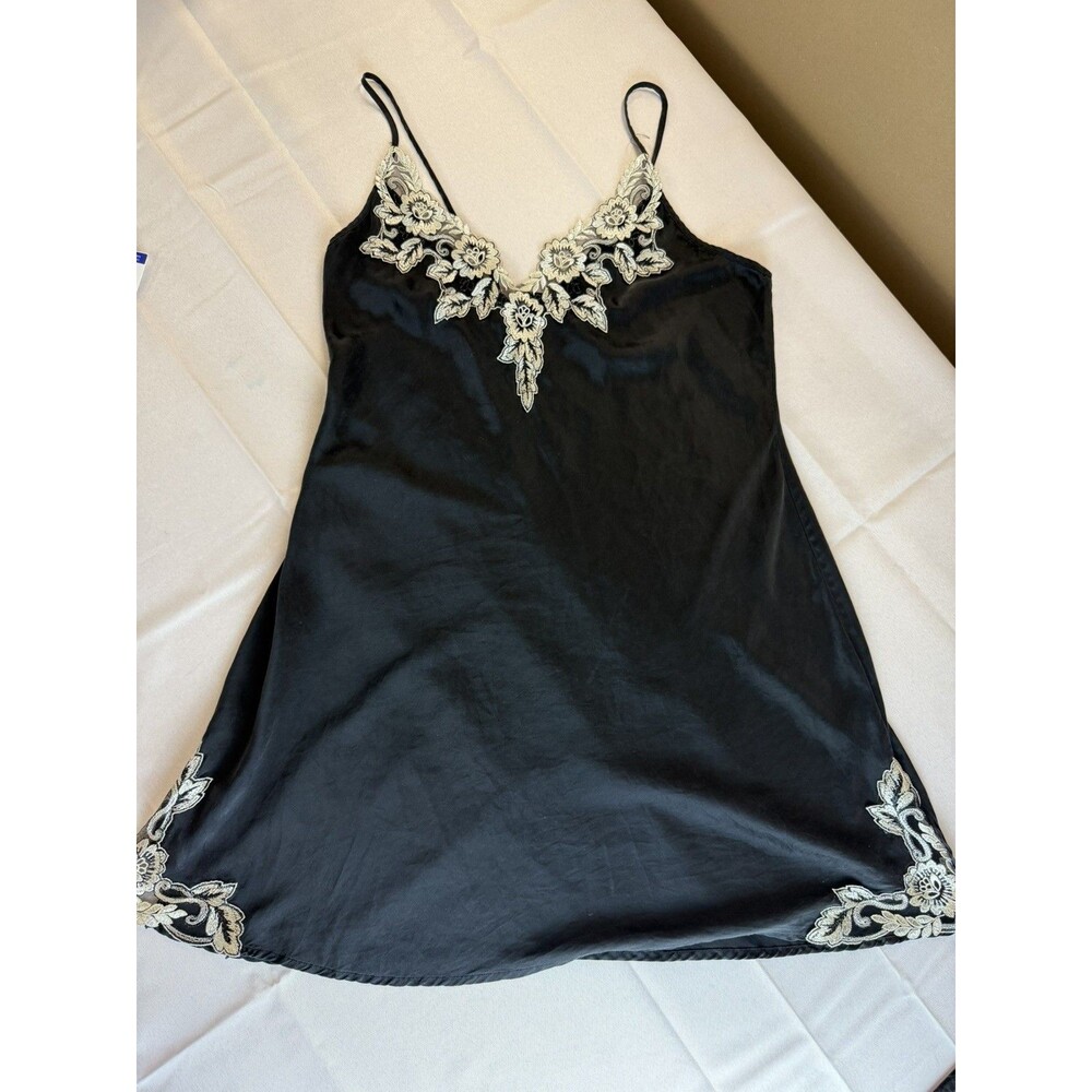 SilkSilky Women Nightgown 100% Silk Slip Dress Black XL Lace Trim